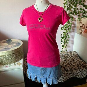 Pink Y2K “Cool” Rhinestone Tee